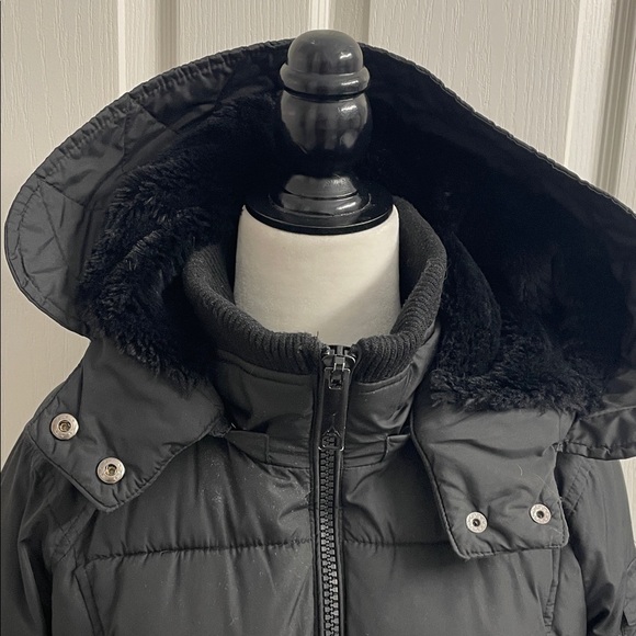 Parka Black Quilted Puffer Jacket With Detachable Hood Wind Water Resistant Sz S - Picture 8 of 16